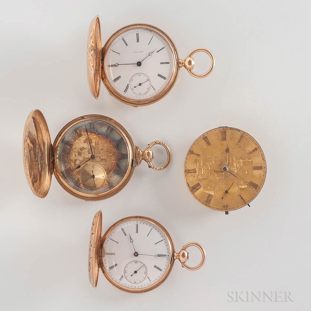 Appraisal: Three kt Gold Key-wind Watches and a Dial and Mechanism