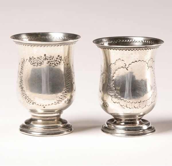 Appraisal: Pair coin silver cups fair trinkets engraved bodies H Good