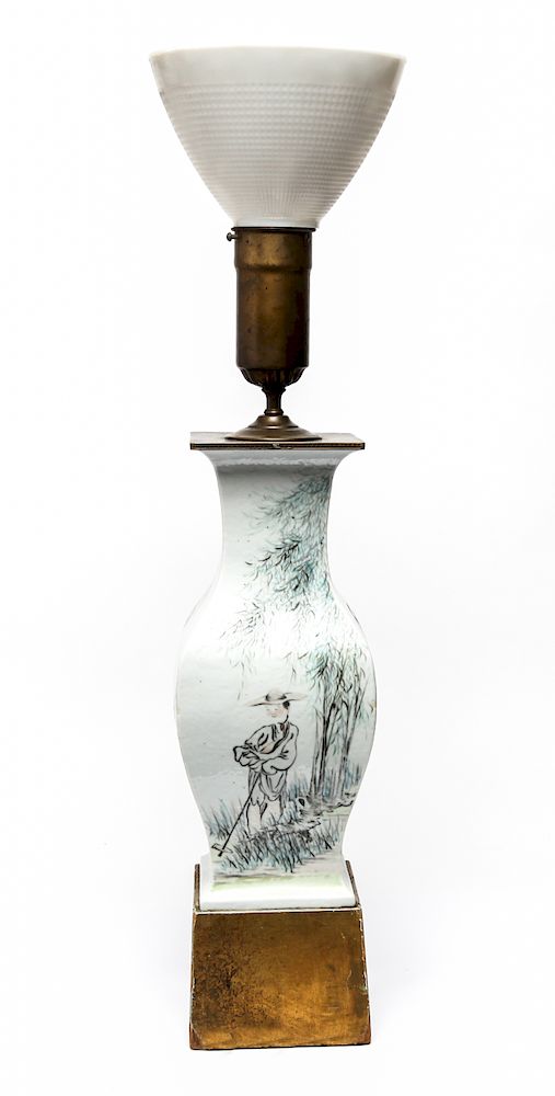 Appraisal: Chinese Qing Dynasty Painted Porcelain Table Lamp Chinese painted porcelain