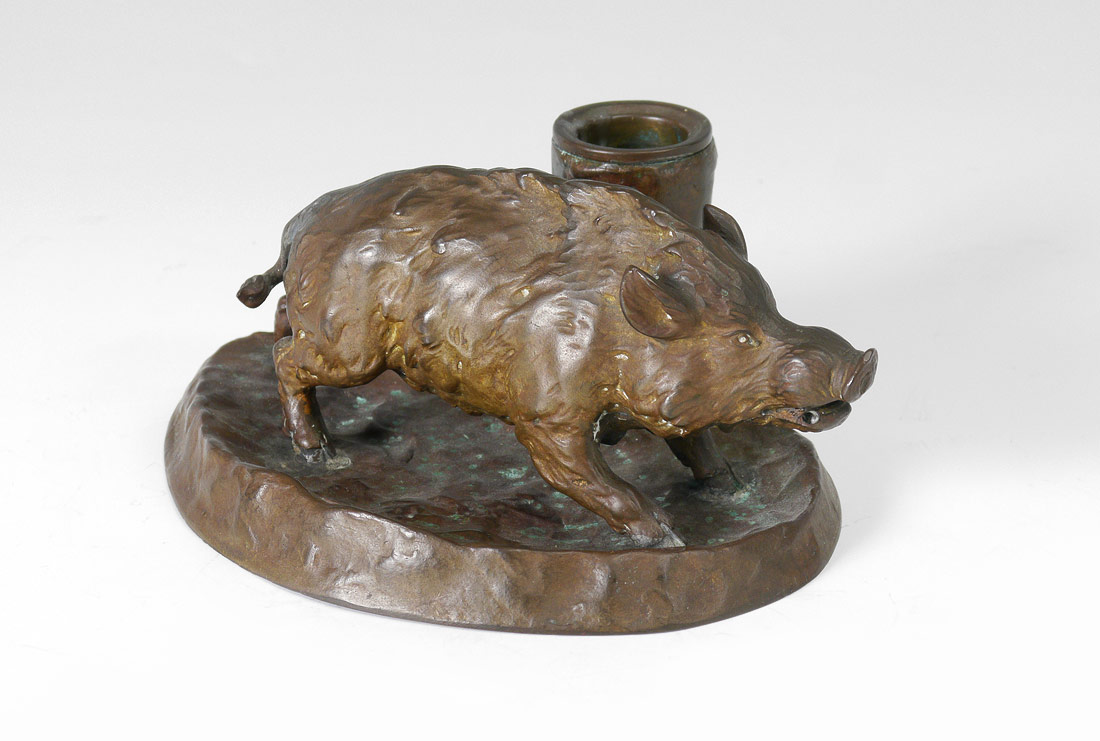 Appraisal: EL PORCELINO FIGURAL BRONZE INKWELL Cast bronze figural boar with