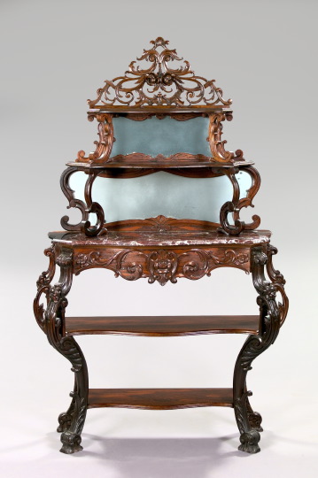 Appraisal: American Rococo Revival Rosewood and Marble-Top Etagere third quarter th