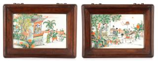 Appraisal: Two Rosewood Framed Chinese Porcelain Plaques Chinese th century A