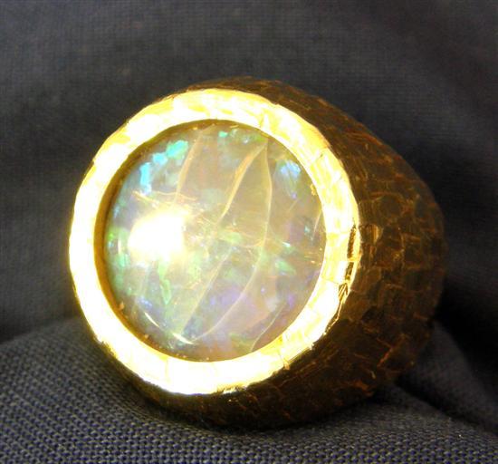 Appraisal: Textured ct gold and black Opal ring by Andrew Grima