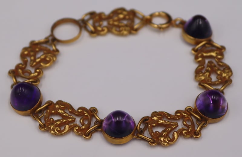 Appraisal: JEWELRY ART NOUVEAU KT GOLD AND AMETHYST Cabochon Bracelet Art