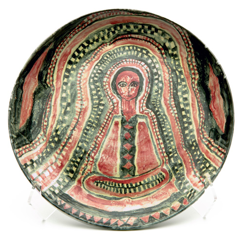 Appraisal: BEATRICE WOOD Charger painted with cross-legged figure Meditation Signed Beato