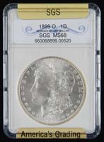 Appraisal: ONE GRADED CASED MORGAN SILVER DOLLAR Graded by SGS -O