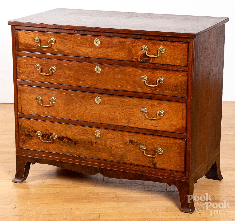 Appraisal: Federal inlaid walnut chest of drawers Federal inlaid walnut chest