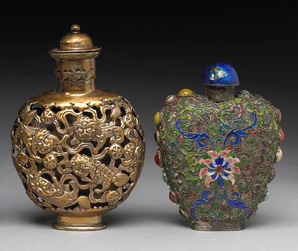 Appraisal: Two metal snuff bottles Late Qing Early Republic Period The