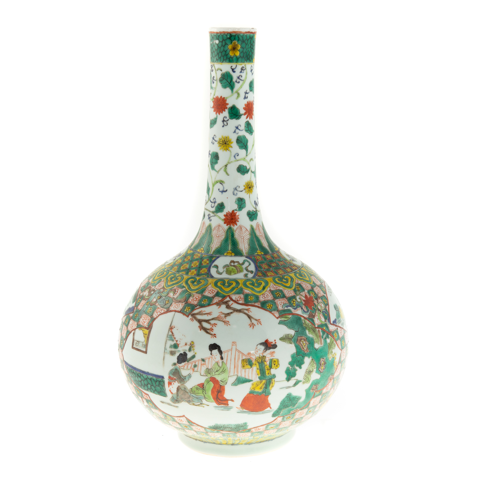 Appraisal: CHINESE EXPORT FAMILLE VERTE LONG NECK VASE Mid- th century