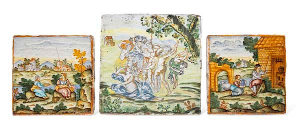 Appraisal: A group of three large Italian maiolica tiles A group