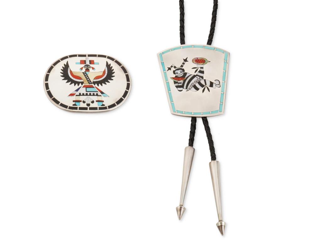 Appraisal: A Dennis and Nancy Edaakie Zuni inlaid bolo and buckle