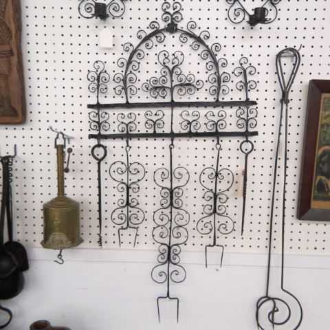 Appraisal: Hand Wrought Iron Rack withFireplace Utensils approx x