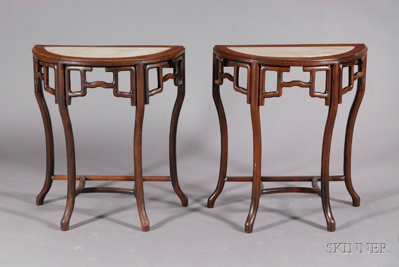 Appraisal: Pair of Demilune Tables China th century carved rosewood with