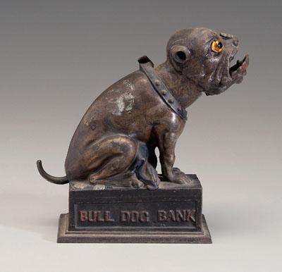 Appraisal: Cast iron bulldog mechanical bank lever activated patent date April