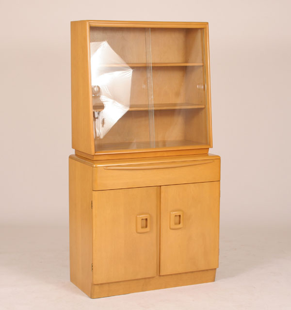 Appraisal: Heywood Wakefield two piece Wheat cabinet hutch angled bookcase top