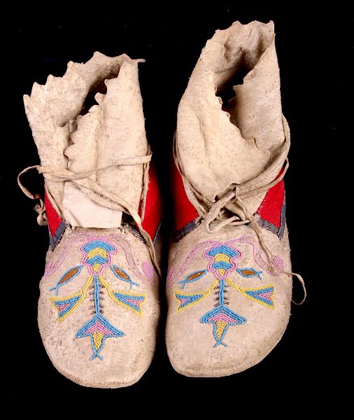 Appraisal: Santee Sioux Beaded High-Top Moccasins c - The lot features