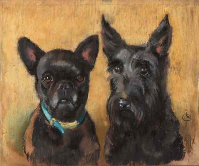 Appraisal: CHARLES LECHAT - Study of two dogs monogrammed to front