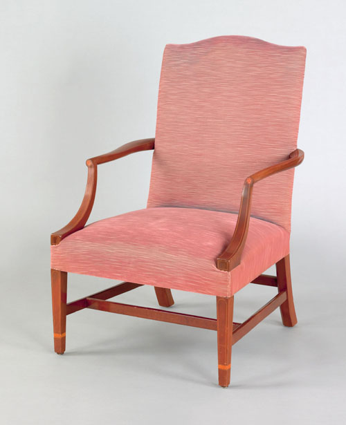 Appraisal: New England Federal inlaid mahogany lolling armchair ca the back