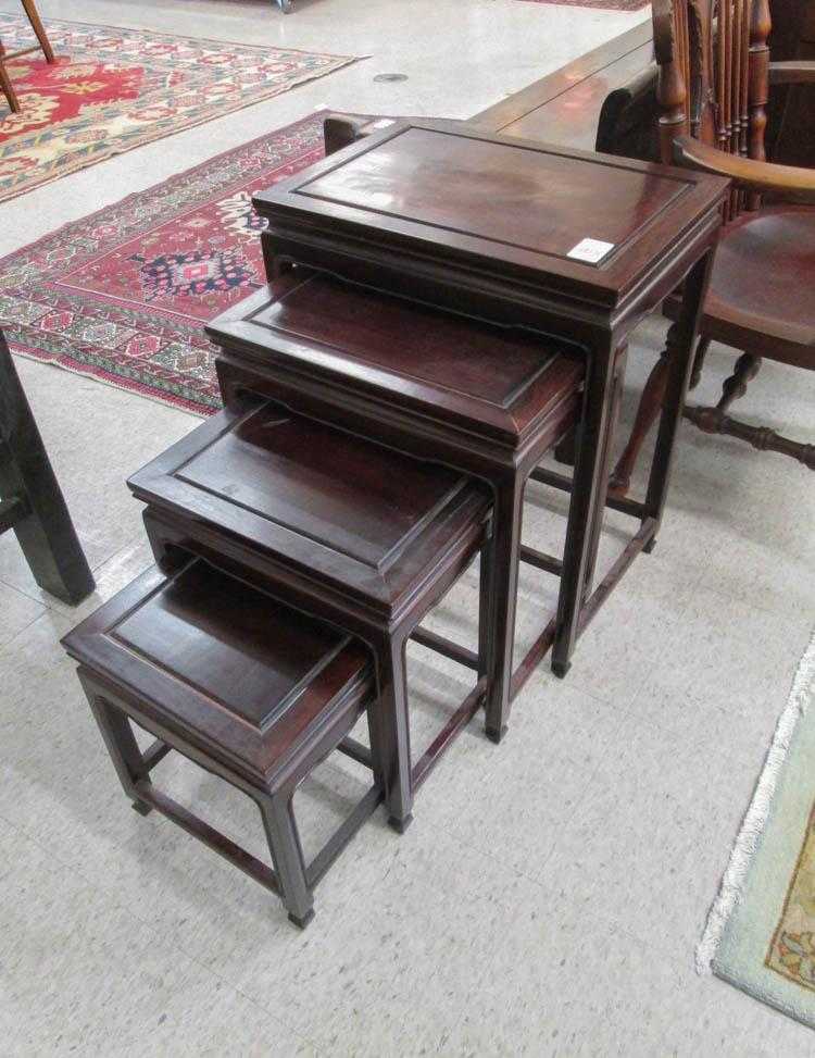 Appraisal: FOUR-PIECE ROSEWOOD NESTING TABLE SET Chinese th century the set