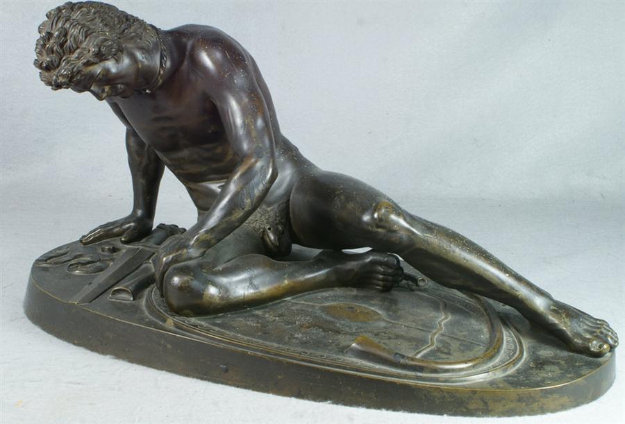 Appraisal: Bronze sculpture of a wounded gladiator unsigned th c h