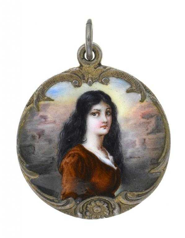 Appraisal: A CONTINENTAL SILVER GILT AND ENAMEL PENDANT painted with a