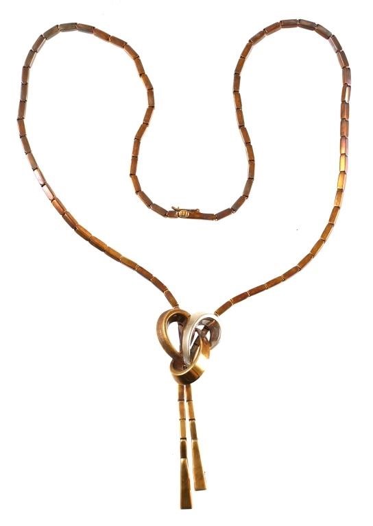 Appraisal: Vintage K two tone gold twist heart bolo style necklace