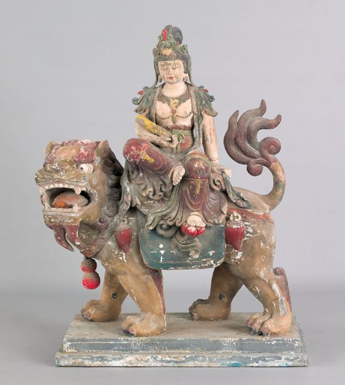 Appraisal: Large Chinese carved and gessoed deity seated on a Foo