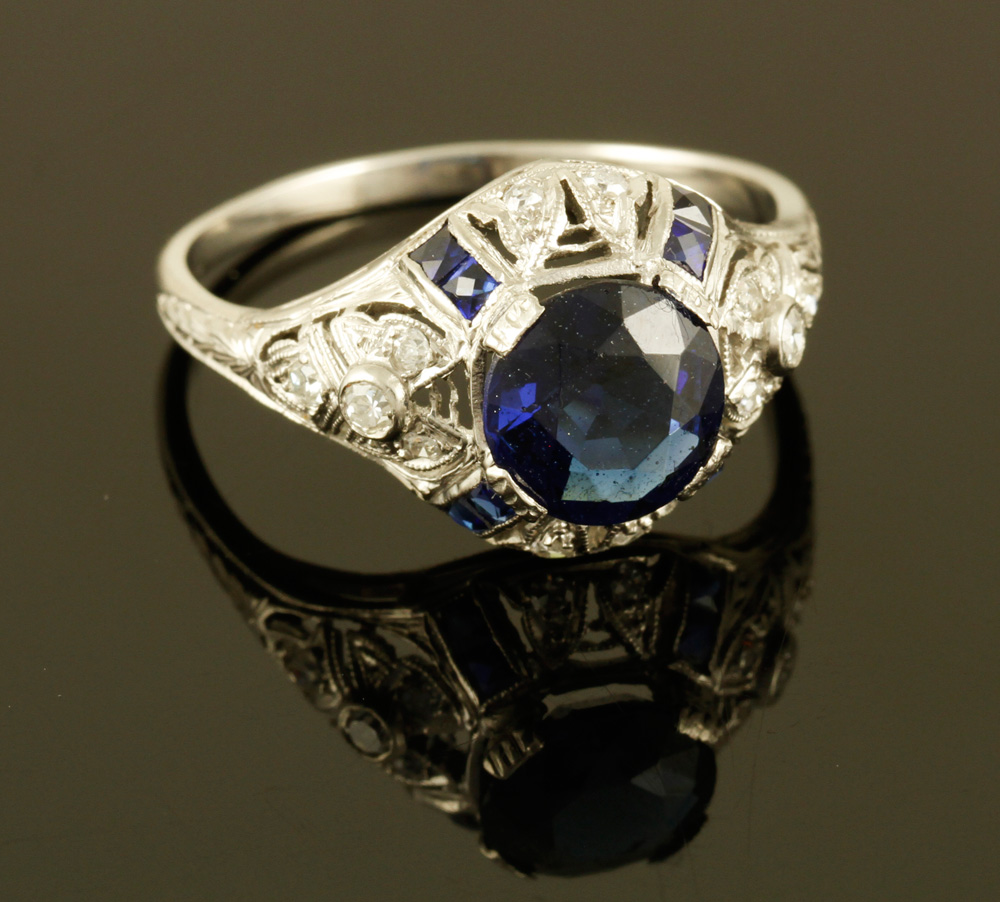 Appraisal: - Platinum Diamond and Synthetic Sapphire Ring Ladies' platinum diamond