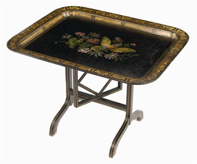 Appraisal: An early Victorian papier-mache tray table the centre painted with