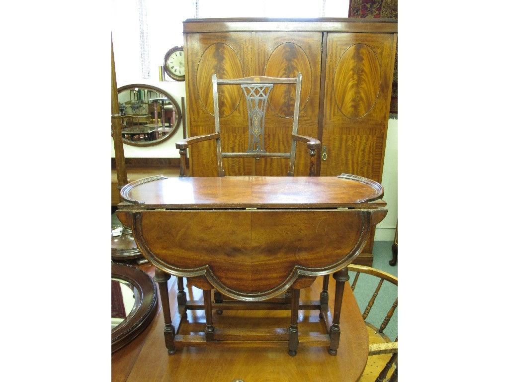 Appraisal: Edwardian mahogany inlaid parlour armchair and a mahogany drop leaf