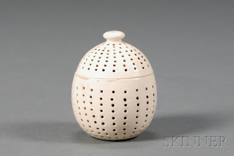 Appraisal: Staffordshire White Saltglazed Stoneware Pomander and Cover England c egg