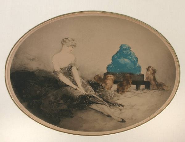 Appraisal: Louis Icart French - Pekinese Buddha H C amp I