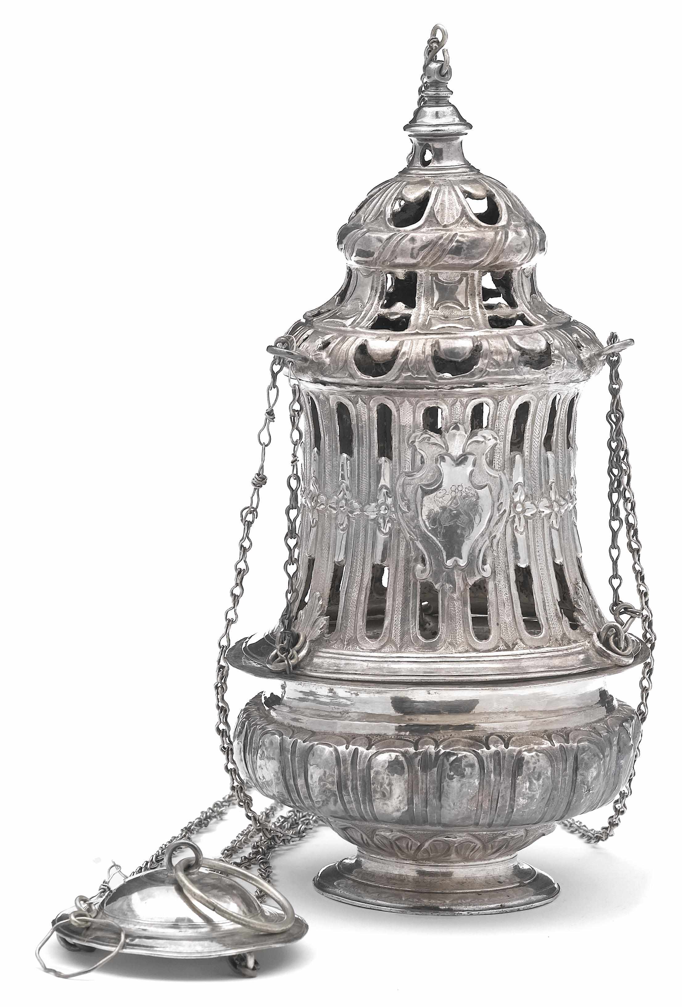 Appraisal: An Italian silver censer Rome Engraved in three cartouches on