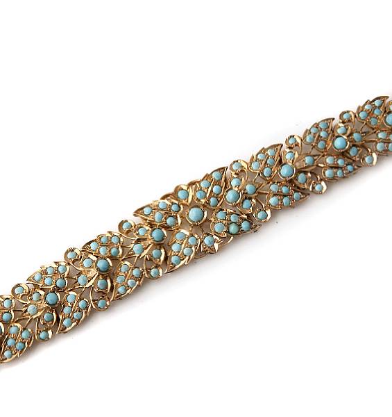 Appraisal: A turquoise and k gold bracelet g gross length in