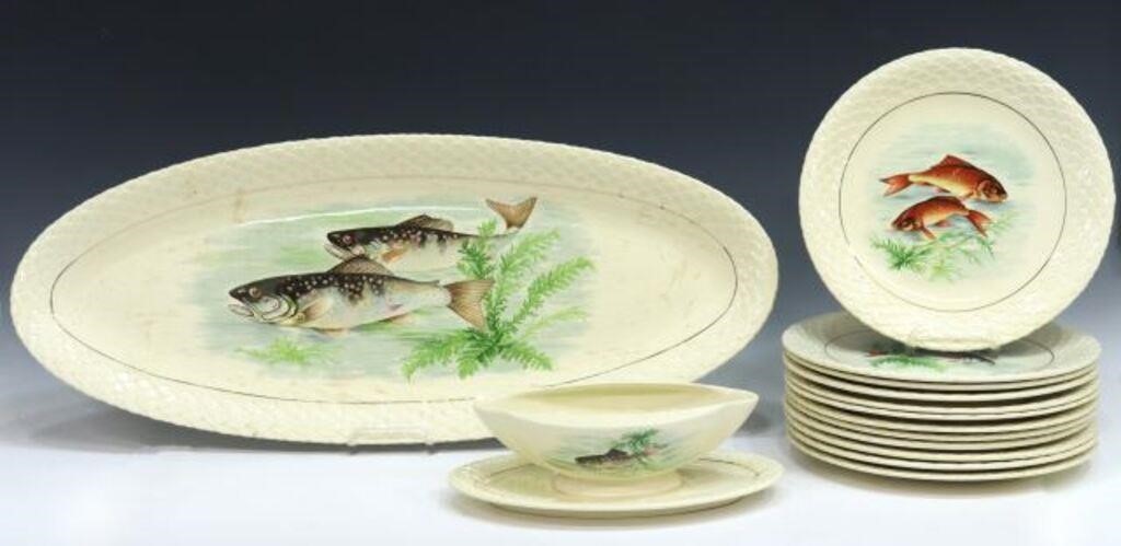 Appraisal: lot of French Gien faience fish service early th c