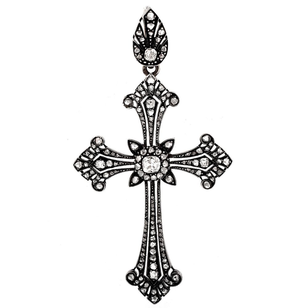 Appraisal: Antique Diamond Cross Pendant Antique French Old European Cut and