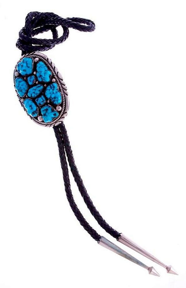 Appraisal: NAVAJO BOLO Vintage Navajo bolo tie turquoise and silver Largest