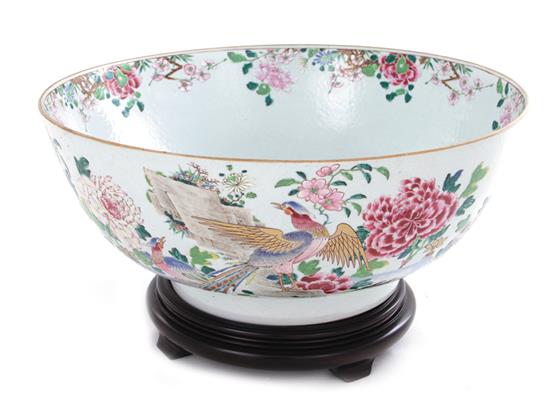 Appraisal: Chinese famille rose porcelain punch bowl Qing dynasty pheasant and