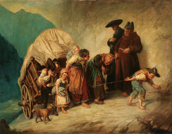 Appraisal: Italian School th Century Gypsy Family Pulling a Covered Wagon