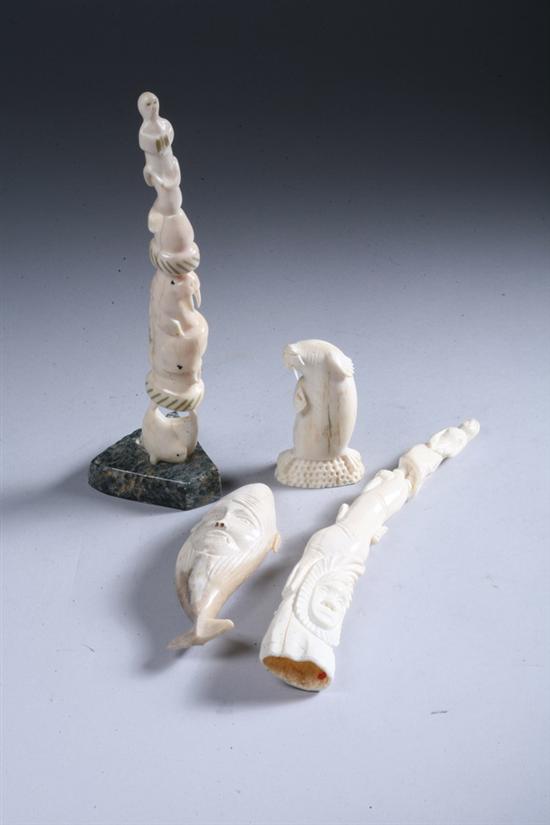 Appraisal: FOUR INUIT CARVED IVORY FIGURES th century Comprising two figural