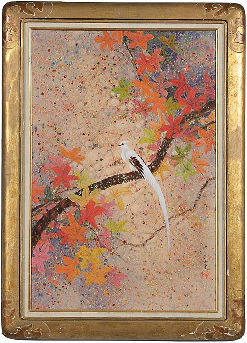 Appraisal: JAPANESE OIL IN STENCILED FRAME oil on canvas signed in