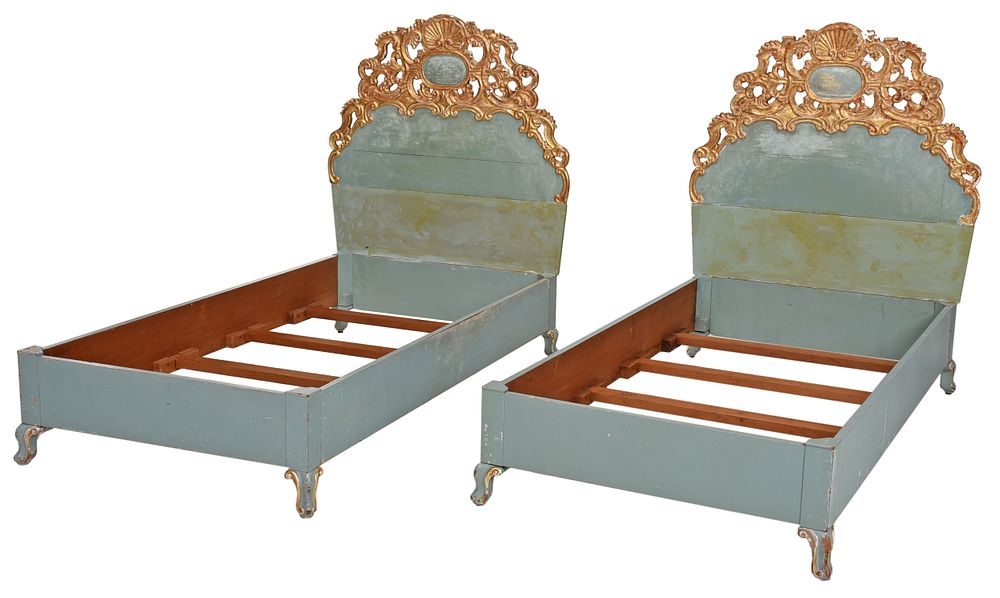 Appraisal: Pair Italian Baroque Style Carved Twin Bedsteads th century each