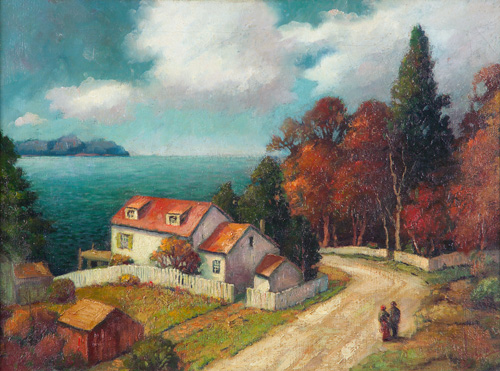 Appraisal: George Jensen American b House by the Lake Oil on