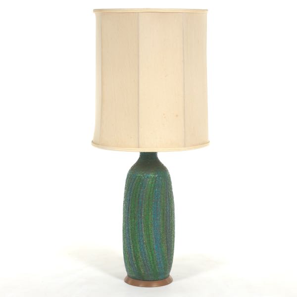 Appraisal: QUARZITE CREATIVE COMPANY GREEN GLAZED LAMP to top of socket