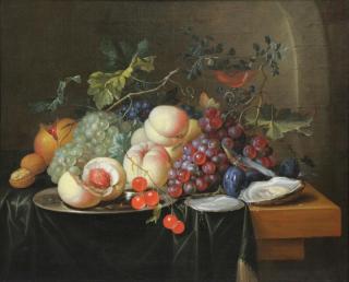 Appraisal: Old Master Oil on Canvas Still Life with Fruit Oyster