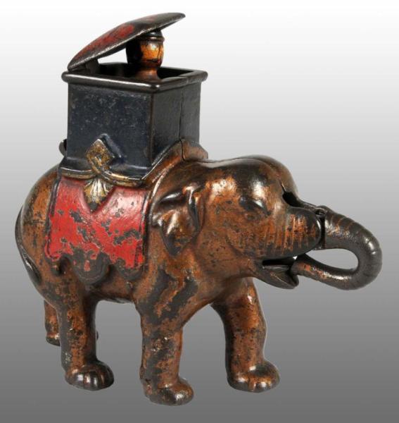 Appraisal: Cast Iron Elephant with Howdah Mechanical Bank Description Working Condition