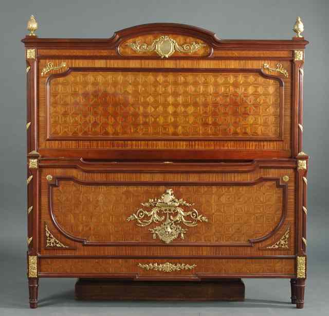 Appraisal: LOUIS XVI STYLE ORMOLU-MOUNTED MAHOGANY BED WITH RAILS French c