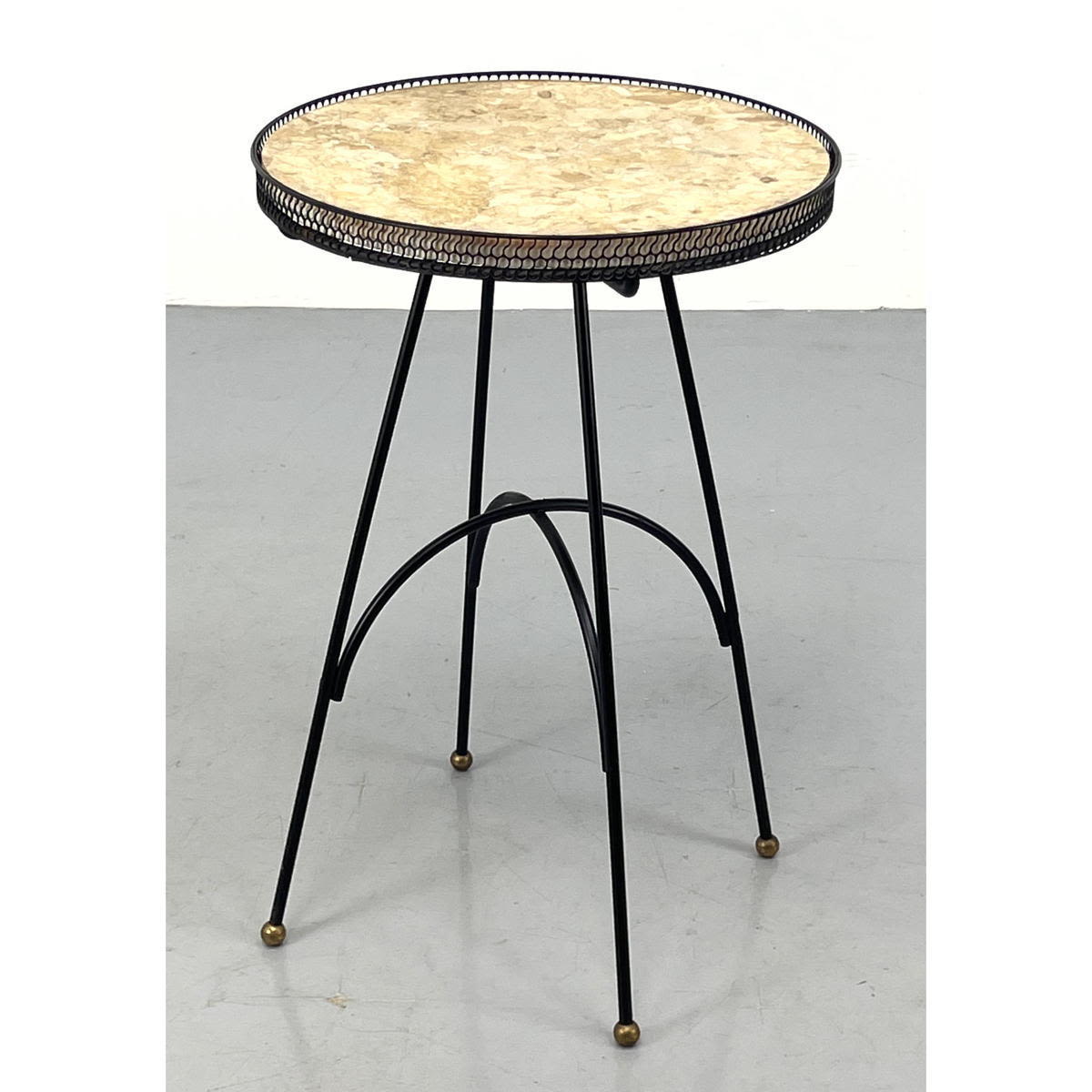 Appraisal: Small Round Marble Top Side Table Stand Black Iron Base