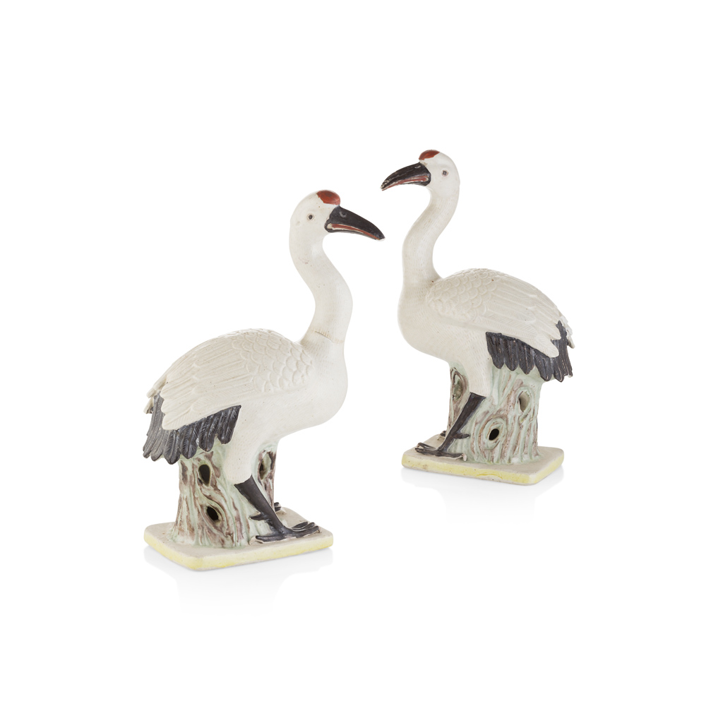 Appraisal: PAIR OF PORCELAIN CRANES QING DYNASTY TH CENTURY realistically modelled