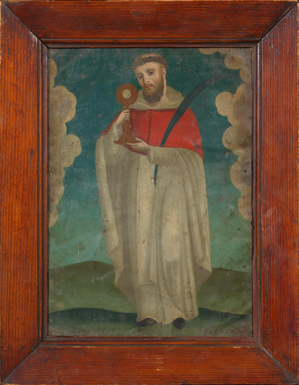 Appraisal: Spanish Colonial Polychromed Tin Panel of Saint John of Cologne